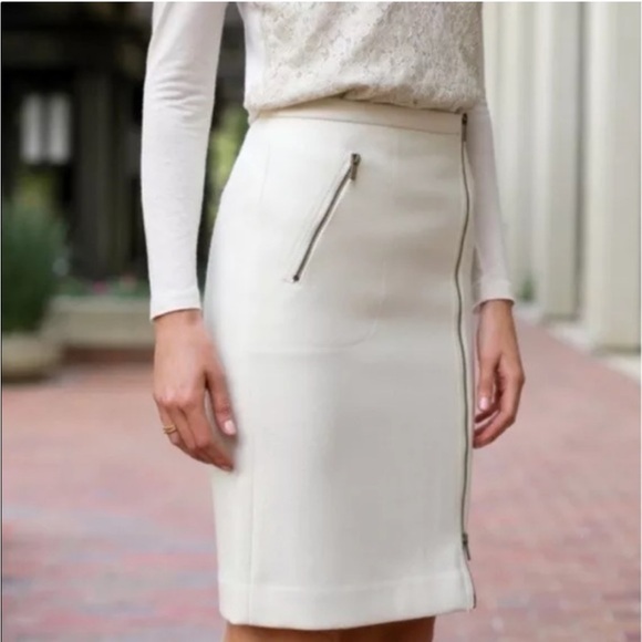J. Crew Cream Wool Asymmetrical Pencil Skirt 00 | Minimalist Workwear Midi Zip - Picture 1 of 9